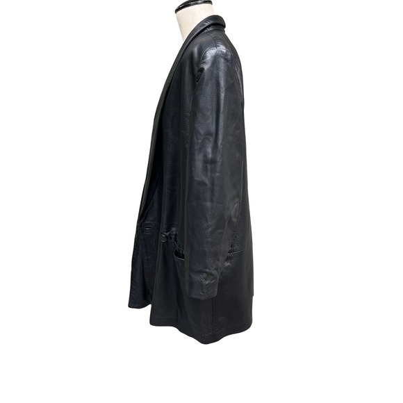 Vintage Saks Fifth Avenue Black Leather Coat Blazer Jacket Womens Size 12‎ - Picture 3 of 16